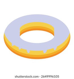 Delicious donut with white icing dripping down in isometric view