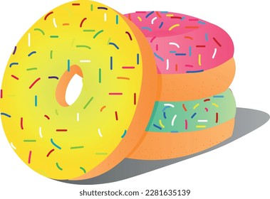 The delicious donuts in colored glaze and sprinkles