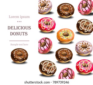Delicious donuts dessert menu page layout Vector illustration