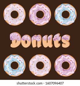 delicious donuts with a logo, colorful, sweet. Vector graphics
