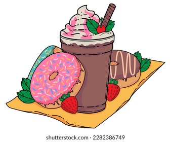 delicious donuts and milkshake drinks
