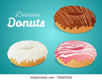 Delicious donuts set with colorful icing