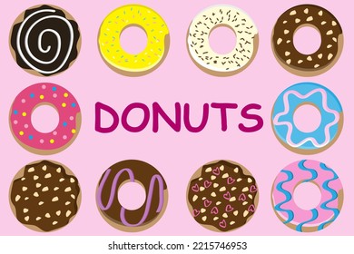 deliciosos donuts con diversos ingredientes, chocolate, fresas, vainilla, nueces