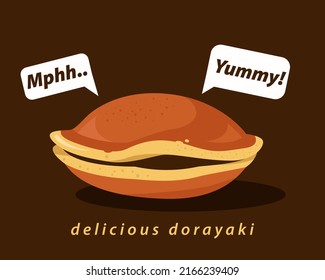 Delicious Dorayaki. Dorayaki vector illustration. Small pancake with bean jam. Japanese traditional pancake dorayaki. 