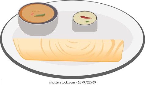 Delicious Dosa,illustration, Vector On White Background.