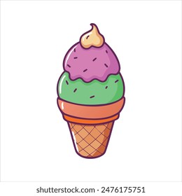 Delicious Double Scoop Ice Cream Cone Illustration	