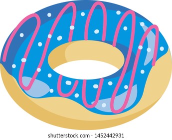 A delicious doughnut with blue cream, vector, color drawing or illustration.