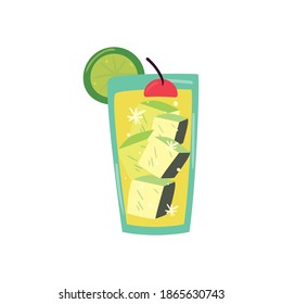 delicious drink in glass with slice lemon and cherry decoration vector illustration design