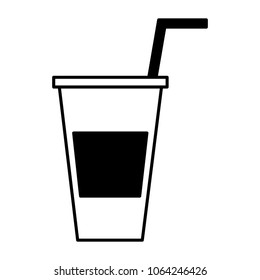 delicious drink in plastic cup with straw