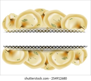 Delicious dumplings. Russian dumplings. Italian ravioli. Vector illustration.
