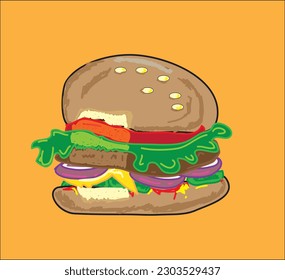 Delicious Eaten Burger Illustration with orange Background