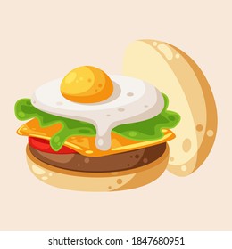 delicious egg burger vector illustration 