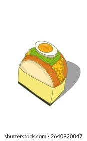Delicious Egg slice avocado scrumble egg and bread on modern paper Packaging. street food art