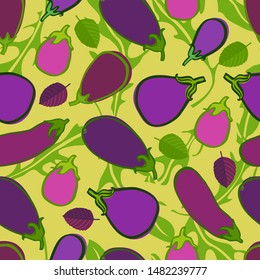 Delicious eggplants, Arugula and basil Seamless pattern set