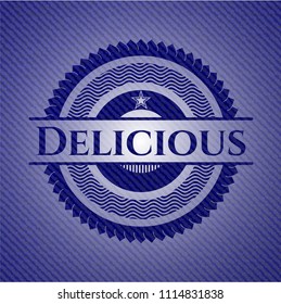 Delicious emblem with denim texture