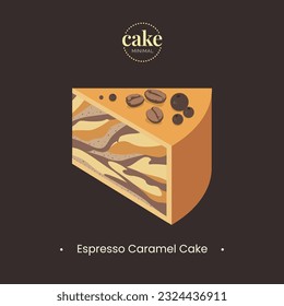 leckerer Espresso-Karamellkuchen in flachem und minimalistischem Stil