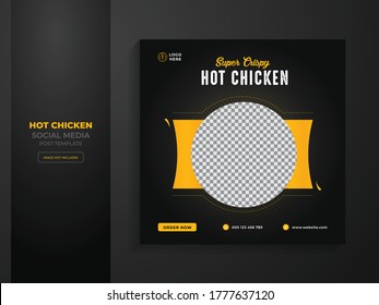 Delicious Fast Food Chicken Fry On Bowl Social Media Square Restaurant Breakfast Sale Banner Template 