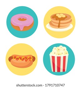 delicious fast food in circle frames on white background vector illustration design