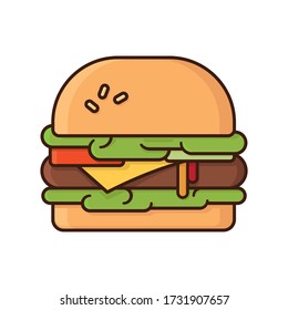 Deliciosa ilustración portadora de hamburguesas de comida rápida para el Día de Hamburguesa el 28 de mayo. Símbolo de color aislado de comida chatarra estadounidense