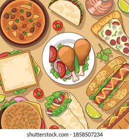 delicious fast food menu pattern vector illustration design
