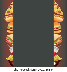 delicious fast food menu template square frame in gray background vector illustration design