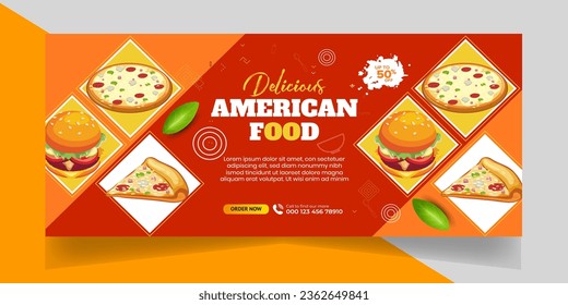 Delicious Fast Food Pizza banner with social media post template Banner, Restaurant discount food Burger banner Design, Food menu social media cover template.