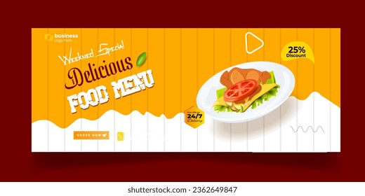 Delicious Fast Food Pizza banner with social media post template Banner, Restaurant discount food Burger banner Design, Food menu social media cover template.