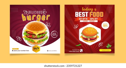 
delicious fast Food social media promotion and banner post design template. food menu restaurant Social Media Post design.