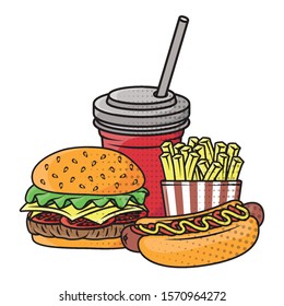 delicious fast food with soda and french fries vector illustration design