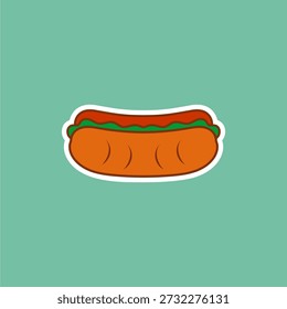 Delicious Flat Design Hot Dog with Ketchup and Relish