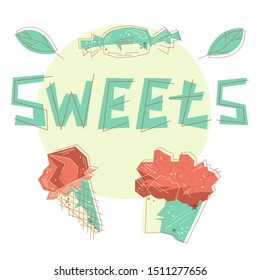 Delicious flat drawn isolated desserts. Flat drawn art object. Stylized for prints and othe graphic needs