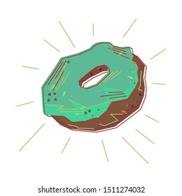 Delicious flat drawn isolated doughnut. Flat drawn art object. Stylized for prints and othe graphic needs
