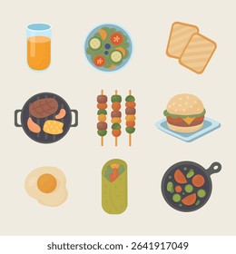 Delicious flat vector food and cooking elements.