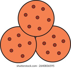 Delicious Flat Vector Illustration of Three Cookies with Chocolate Chips – Sweet Dessert, Snack, Bakery Food Icon
