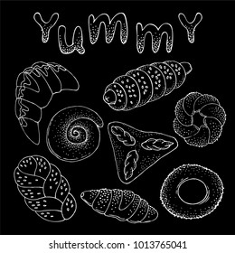 delicious flavored buns on the black background