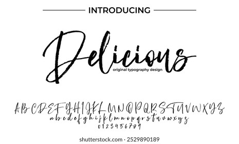 Delicious Font Pincel elegante pintado com letras maiúsculas vetoriais, alfabeto, fonte