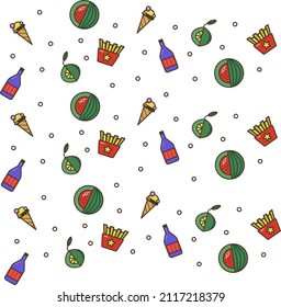 Delicious food in the cafe. Tasty food. Vector icons with tasty food. Fof cafe and restaurants.