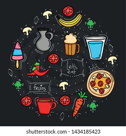 delicious food circular pattern icons