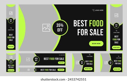 Delicioso Web de entrega de alimentos conjunto de diseño de Anuncio para publicación de redes sociales, oferta de alimentos diseño de Anuncio, Vector totalmente editable eps 10 formato de archivo