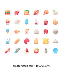 Delicious food and drink icon sets in flat gradient style and pixel perfect