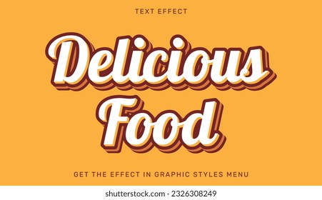 Delicious food editable text effect in 3d style. Text emblem for advertising, branding and business logo