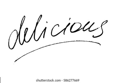 Delicious Food Handwriting Calligraphy Text Handwritten Black Text On White Background, Vector