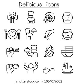 Delicious Food Icon Set In Thin Line Style