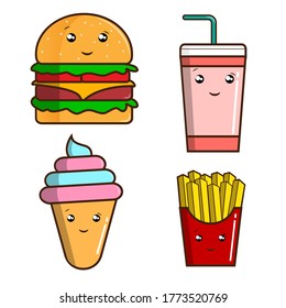 Delicious Food Illustration, Junk Food Doodles Set