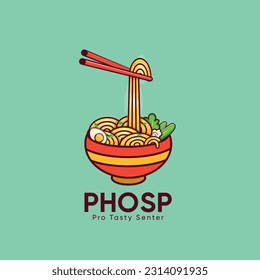 Delicious Food Illustration Vector Noodles Pho Logo Template With Chopsticks, Noodle Tasty Chinese Illustration Design, And Logo. Creative Premium Vector Design. Plate With Premium Vector.