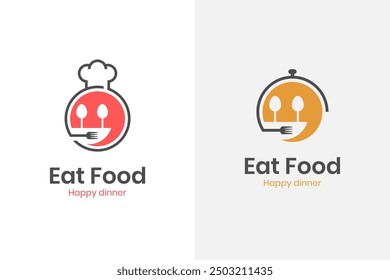 Delicious food logo icon design with eat emoticon creative idea for culinary logo template
