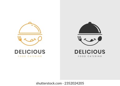 Icono del logo de la comida deliciosa con diseño de la cara deliciosa y del elemento vector de sonrisa para la restauración, el restaurante, la cocina la plantilla del logotipo de la comida