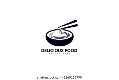 Delicious Food Logo With Noddle And Chopstick.