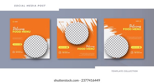 Delicious Food menu banner posted on social media. Editable social media template for promotion Layout design for marketing on social media.