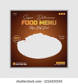 Delicious food menu banner social media post template. Editable social media templates for promotions on the Food menu.
